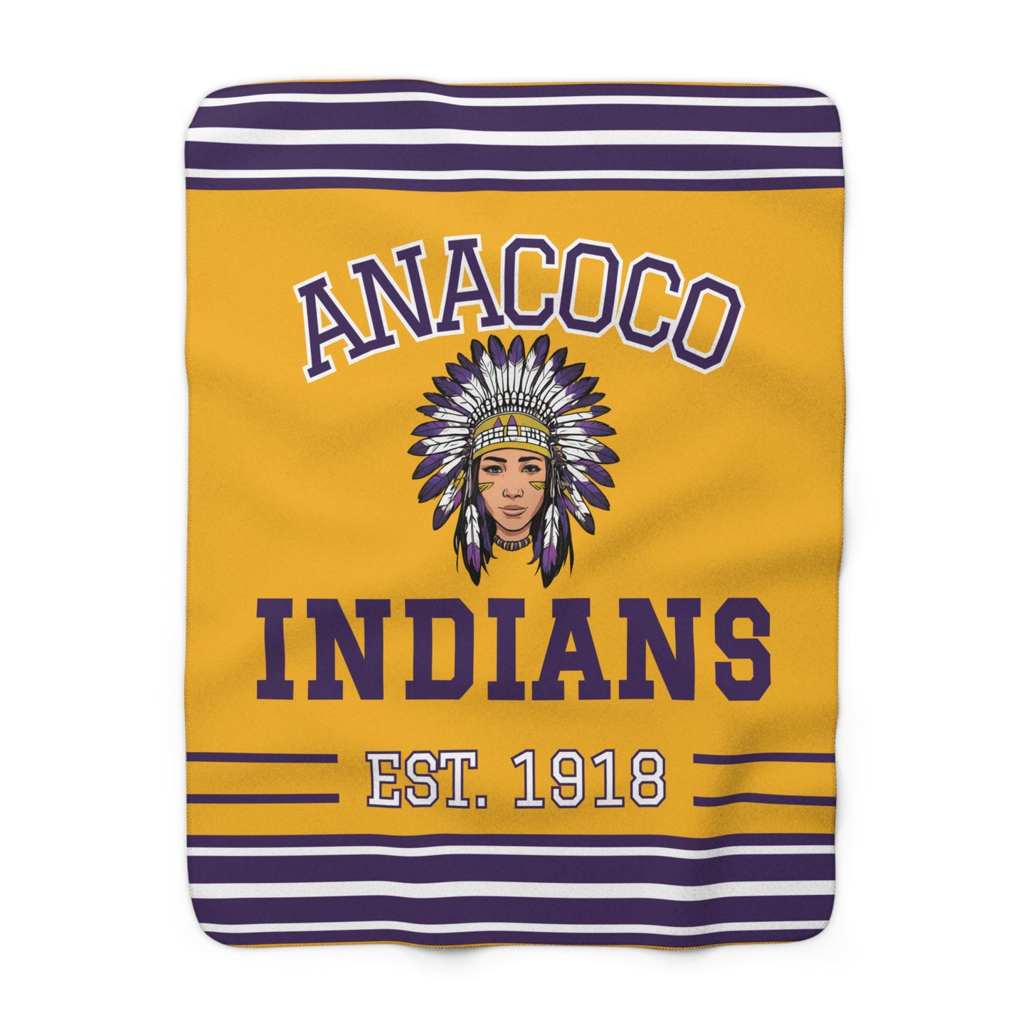 Retro Sock Stripe Sherpa Fleece Throw - Anacoco Indians Edition