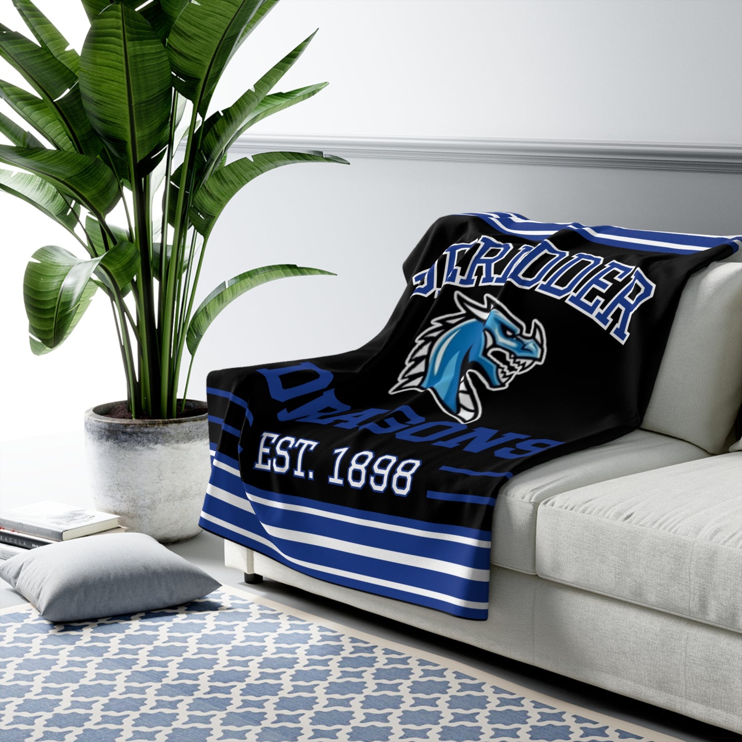 Retro Tube Stripe Sherpa Fleece Throw - DeRidder Dragons Edition