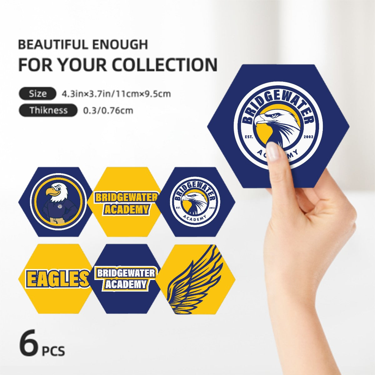 Hexagon Bridgewater Academy Ceramic Coasters Set of 6 - Eagles Nest