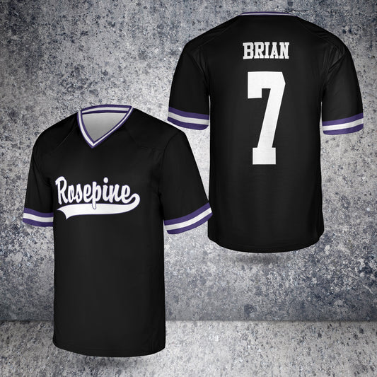 Custom Rosepine Softball Black Varsity V-Neck Fan Jersey