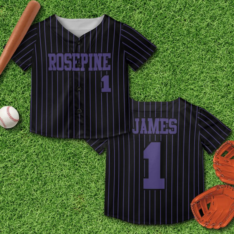 Custom Rosepine Youth Fan JV Black Pin-Stripe Softball Jersey